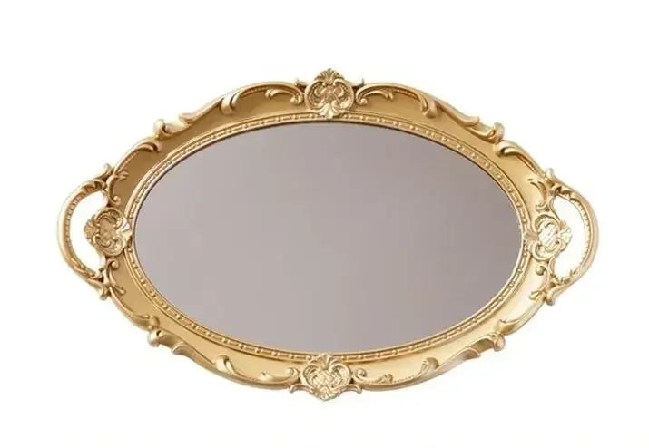 European Decorative Plate Storage Tray Oval Plate Jewelry  Rotary Candy Tray Mirror Decorative Make Up Mirror