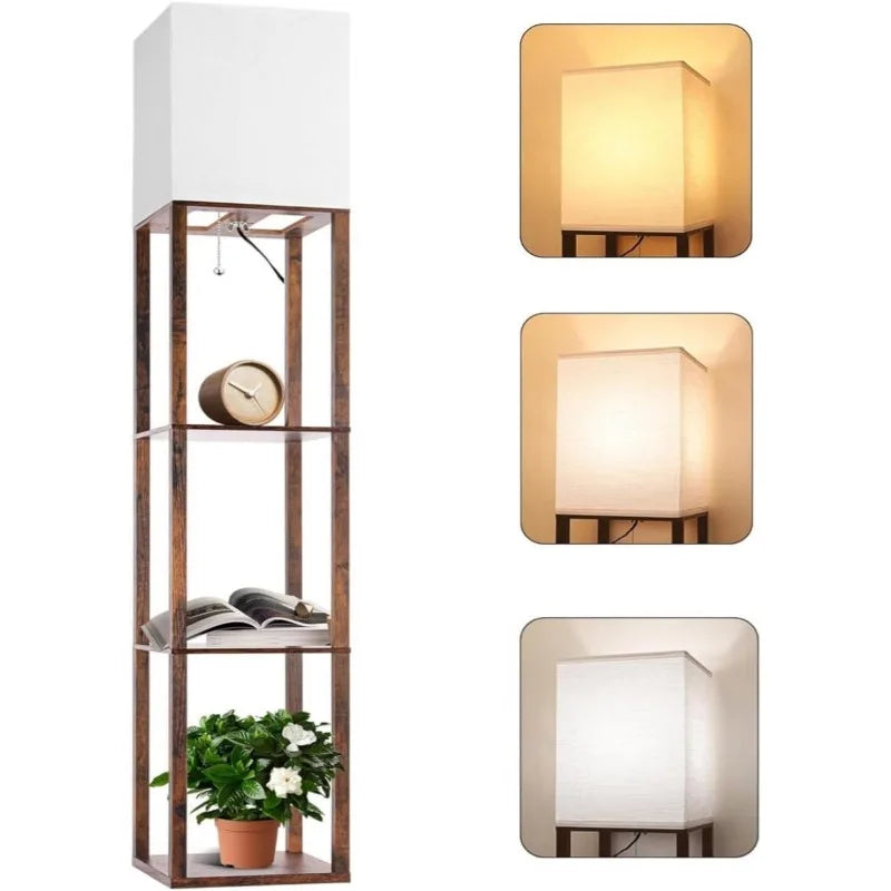 Floor Lamp with Shelves, Moderns shelves and Lamp with 3 CCT LED Bulb and Shade