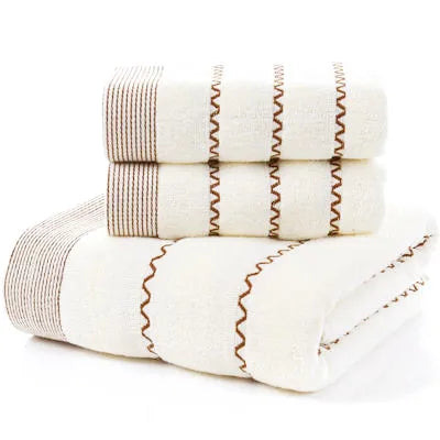 Set of 3 Cotton Bathroom Towels 2pcs Hand Face 35x75cm and 1pcs Big Bath Towels 70X140cm Washcloths