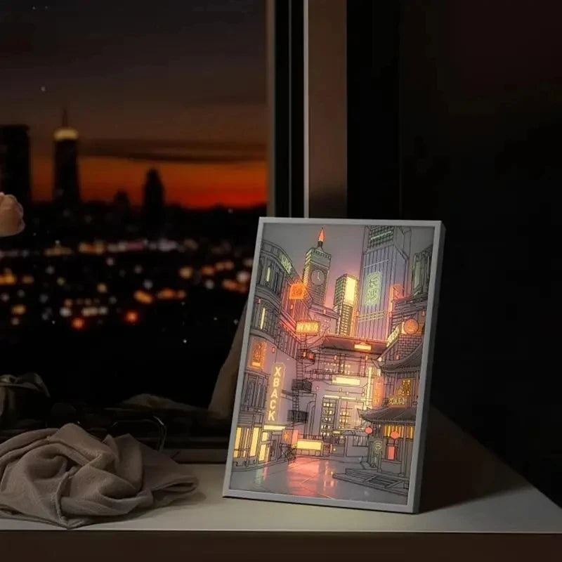LED Beautiful City Night View Light  Picture Narrow Bezel USB Plug Dimming Romantic Night Lamp