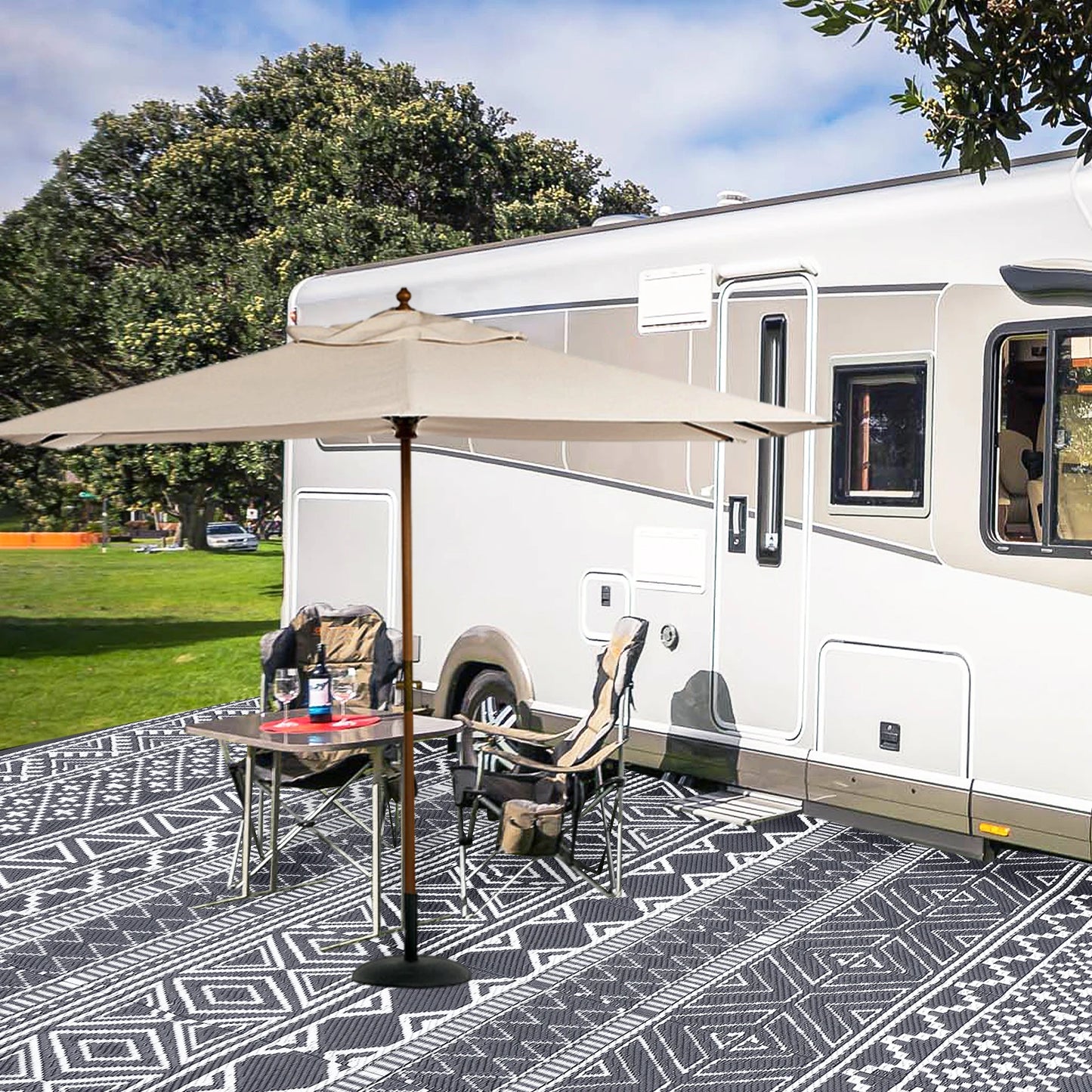Outdoor Rug 5x8 Waterproof Reversible Patio Rug RV Boho Rug for Camper Porch Balcony Backyard Picnic