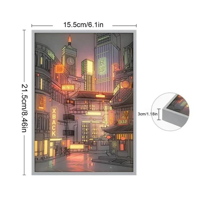 LED Beautiful City Night View Light  Picture Narrow Bezel USB Plug Dimming Romantic Night Lamp