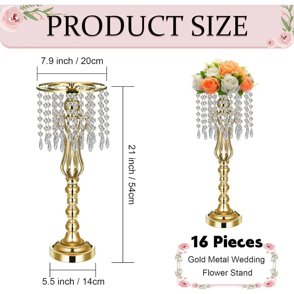 16 Pcs Centerpieces, Vase with Chandelier Crystal, Flower Party (Silver)