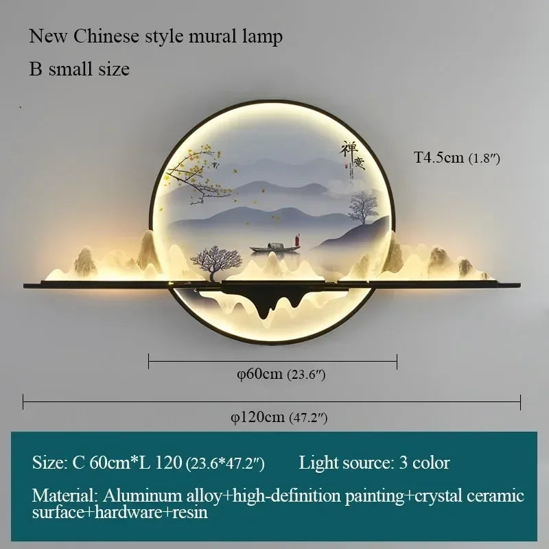 Modern Wall Picture Light LED Circular Landscape Mural Sconce Lamp For Home Living Bedroom Study