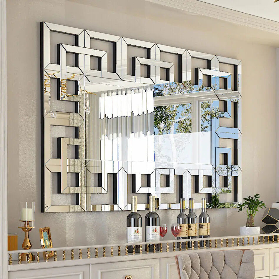 Rectangular Wall Mirror Modern Accent All Rooms Decor Mirror with Grecian Venetian Frame Edge