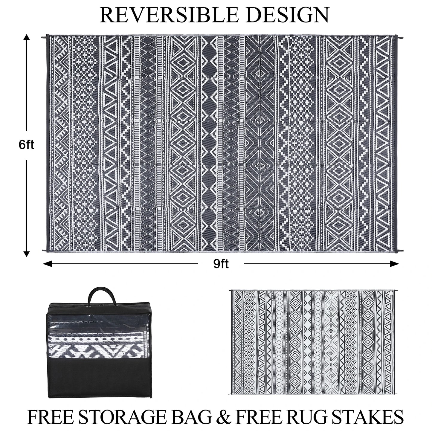 Outdoor Rug 5x8 Waterproof Reversible Patio Rug RV Boho Rug for Camper Porch Balcony Backyard Picnic