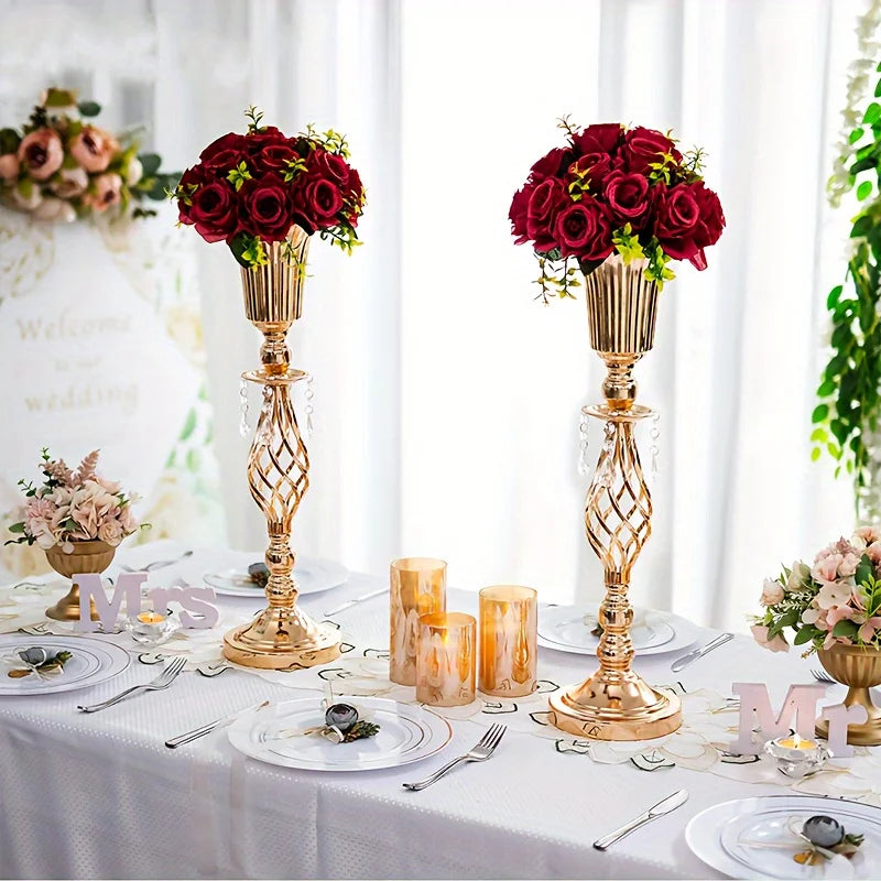 Gold Vase with Chandelier Crystal, 23.2-Inch-Tall Table Decorations for All Occasions