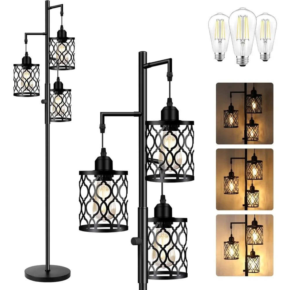 Dimmable Farmhouse Floor Lamp, 3 X 6W LED Bulb, 3 Light Stand Lamp for All Rooms
