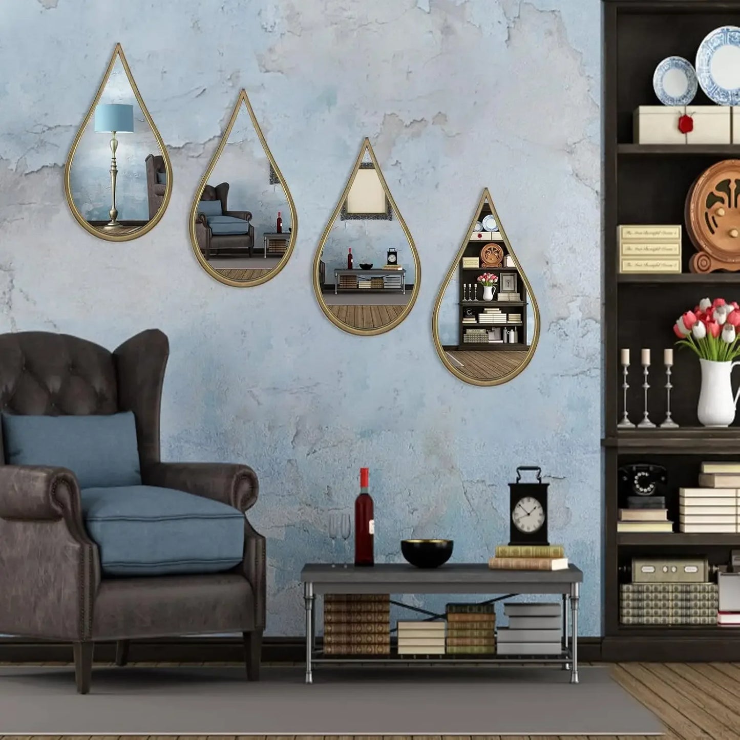 Mirrors Wall Mounted Teardrop Shape Metal Frame for All Rooms