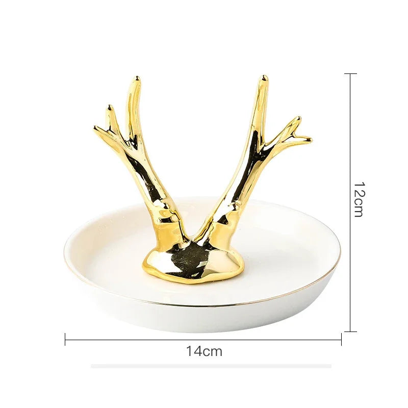 Nordic Ceramic Gold plating  Jewelry Dish Storage Plates Dessert Display Bowl Decoration Tray