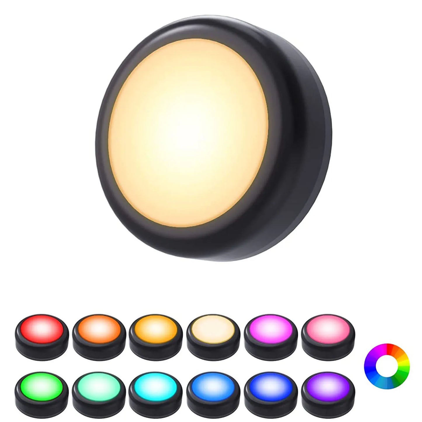 6Pcs RGBW LED Night Lights Remote Control Dimmable Under Cabinet Light Battery-Operated Wireless