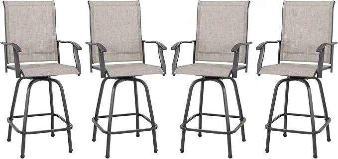 Patio Swivel Bar Chairs Weather Padded Sling Textile High Top Bar Stools, Bistro Set