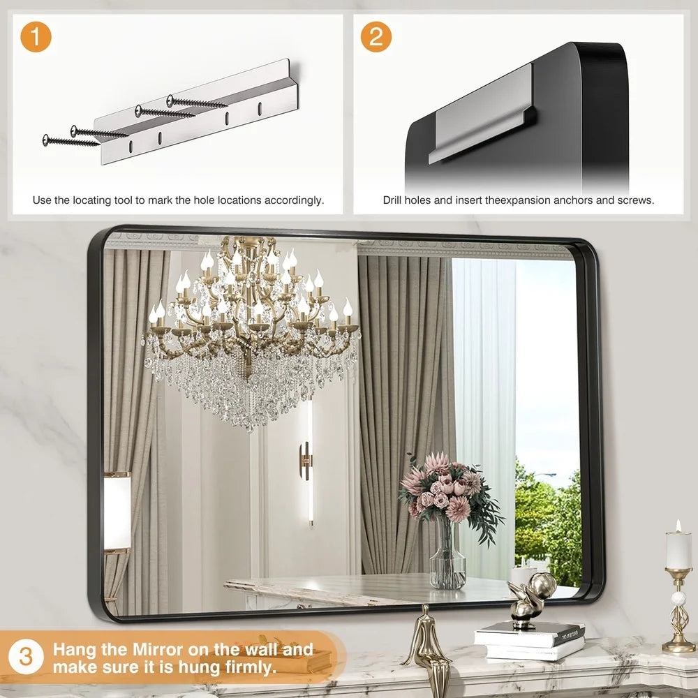GIANNA Mirror 40"x 30" Wall Mirror Vanity Mirror with Rectangular Metal Frame Black