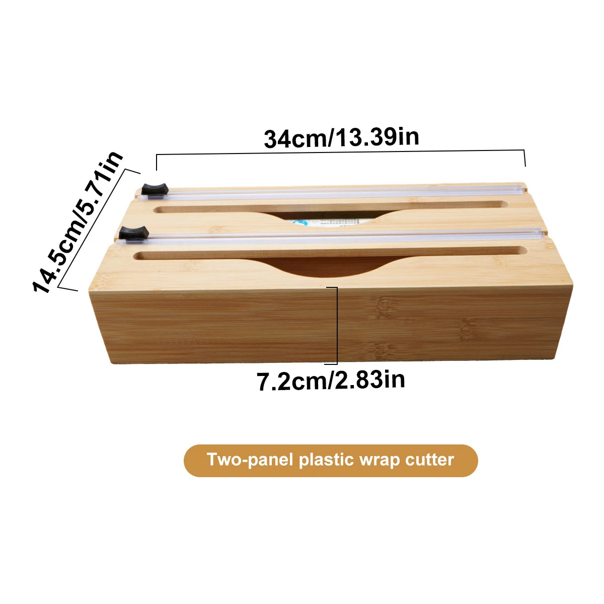 Wrap Dispenser with Foil & Cling Film Cutter Box, Bamboo Fresh Bag Cutting Holder