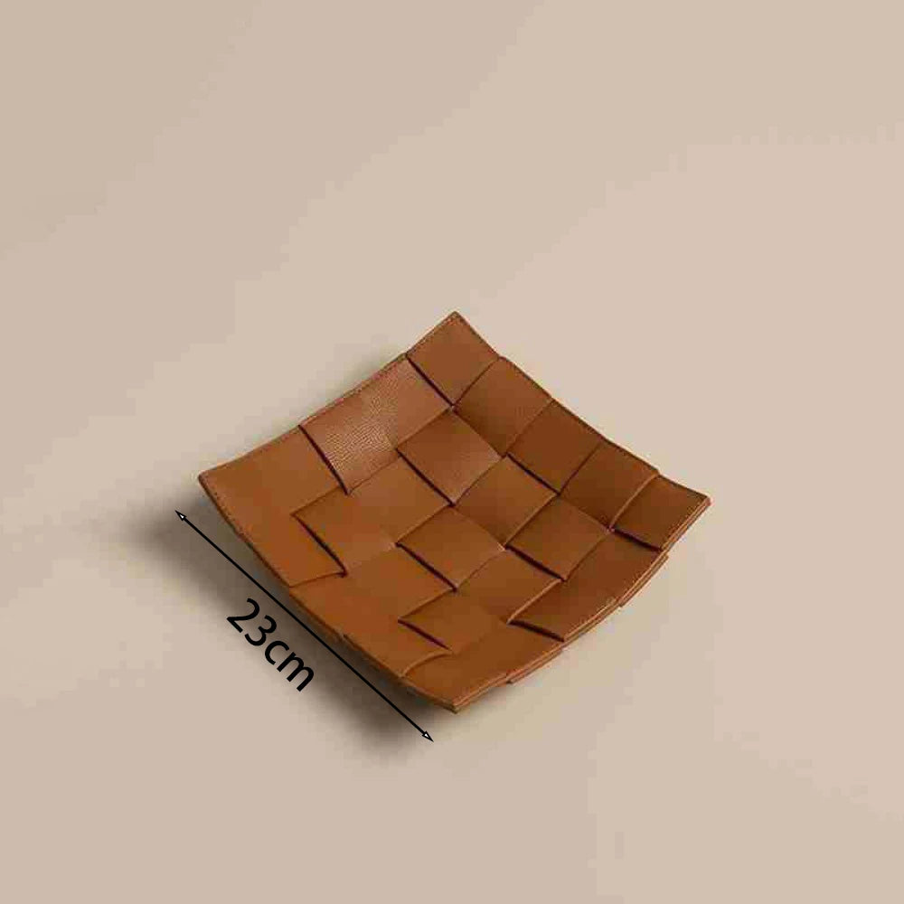 Leather Storage Tray Home Living Room Desktop Woven Storage Tray  Decorative  Jewelry Dish