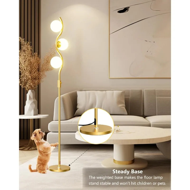 60IN Dimmable Floor Lamp, Mid Century Standing Lamps with 3 Globe Soft Warm White