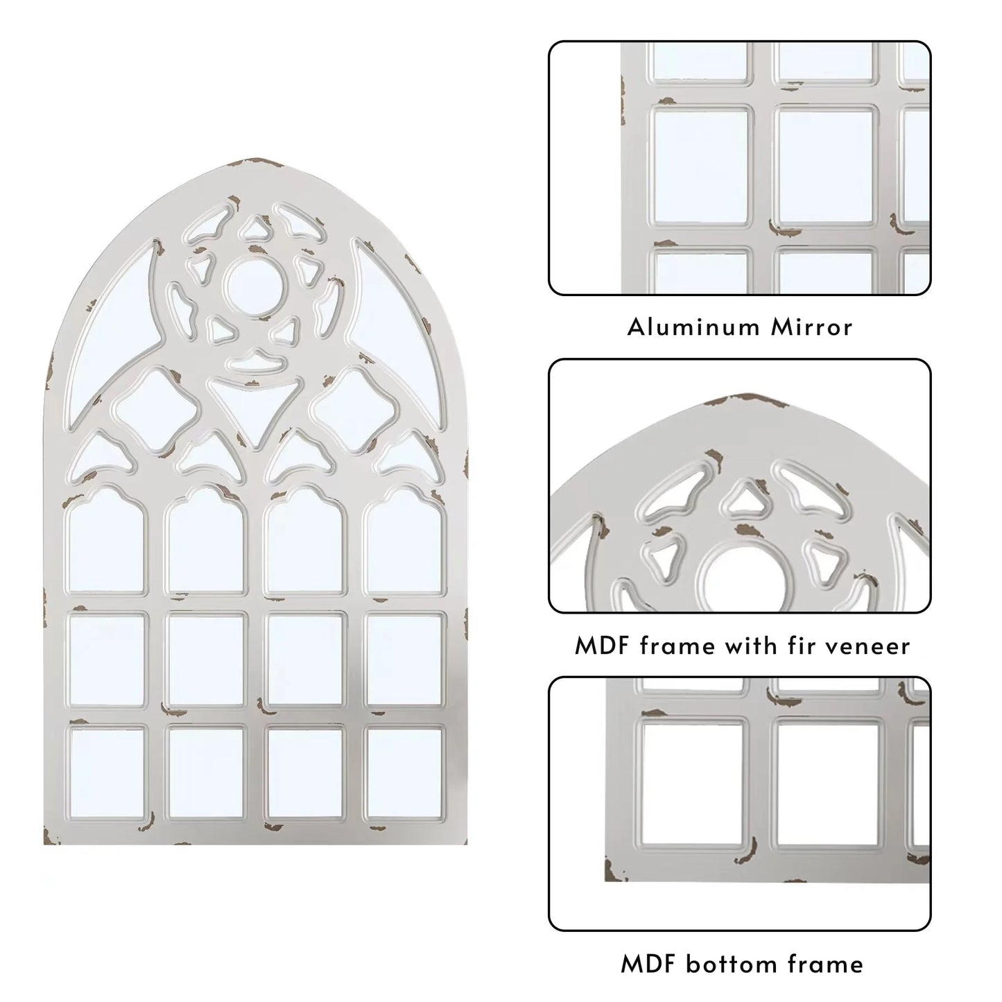 Arched Window Mirror, Wall Mirrors Decorative with Wood Framed, Retro Farmhouse Mirrors for all Rooms