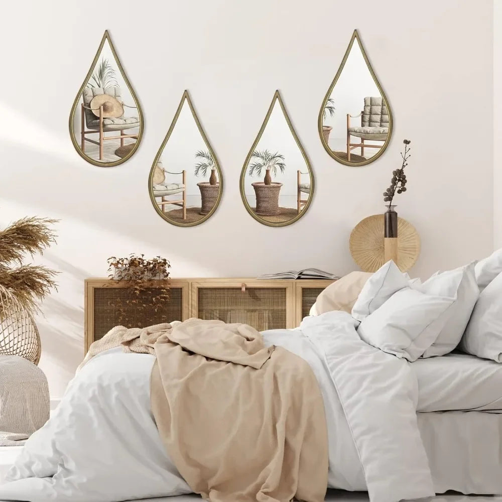 Mirrors Wall Mounted Teardrop Shape Metal Frame for All Rooms