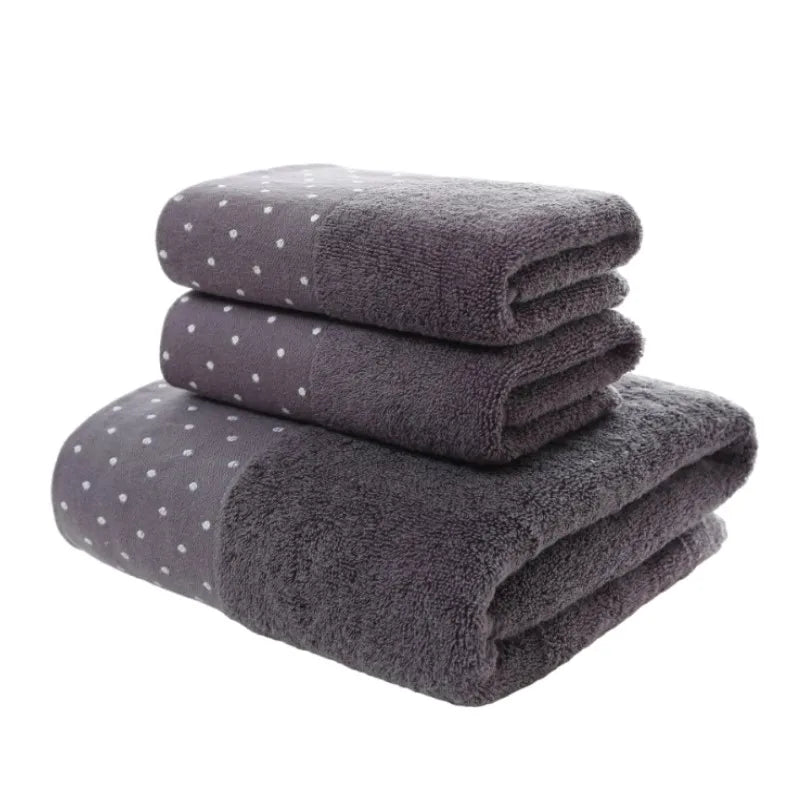 Set of 3 Cotton Bathroom Towels 2pcs Hand Face 35x75cm and 1pcs Big Bath Towels 70X140cm Washcloths