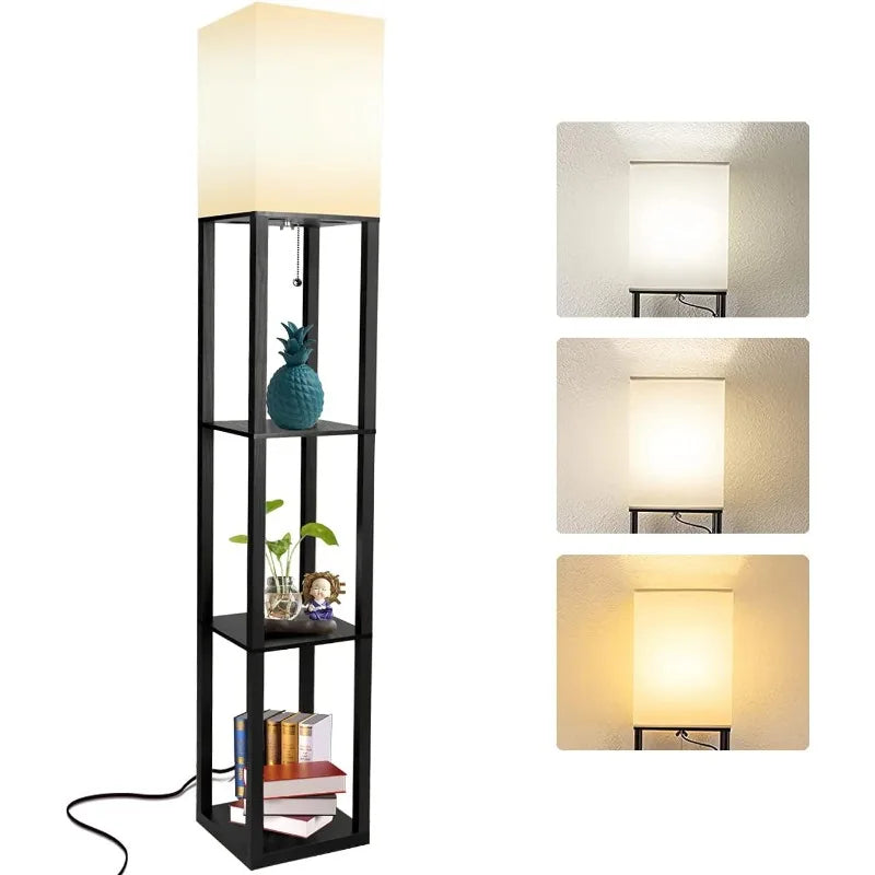 Floor Lamp with Shelves, Moderns shelves and Lamp with 3 CCT LED Bulb and Shade