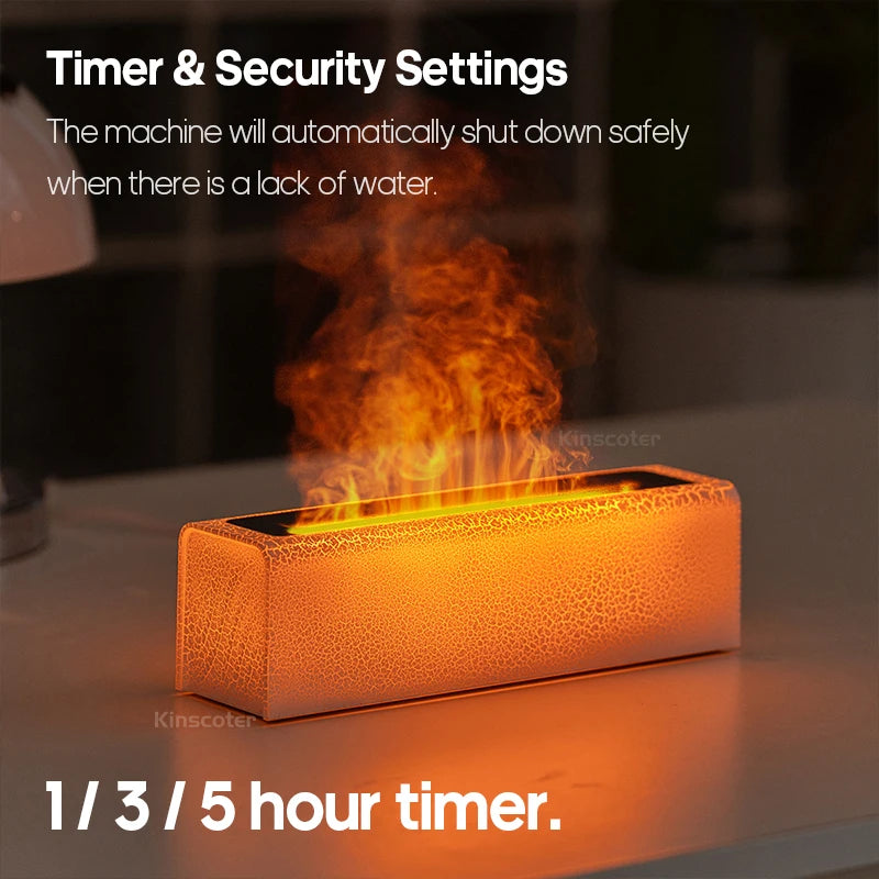 Essential Oil Aroma Diffuser Flame Air Humidifier Ultrasonic Cool Mist with  RGB Realistic Fire Night Light