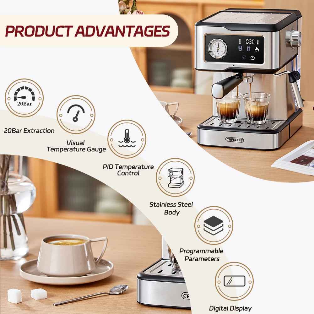 Espresso Machine Cappuccino Maker with Milk Frothing Steam Wand, Semi-Automatic
