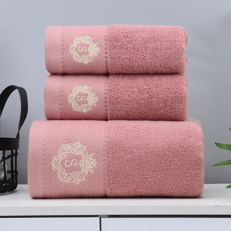 Set of 3 Cotton Bathroom Towels 2pcs Hand Face 35x75cm and 1pcs Big Bath Towels 70X140cm Washcloths