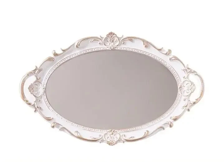 European Decorative Plate Storage Tray Oval Plate Jewelry  Rotary Candy Tray Mirror Decorative Make Up Mirror