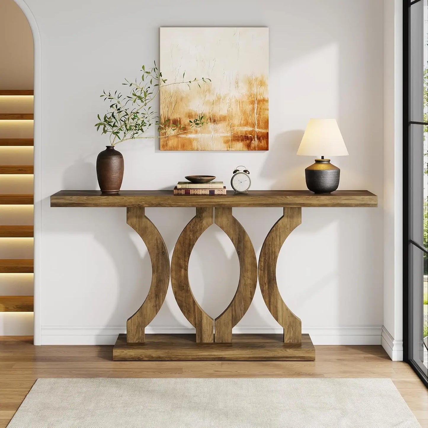 Mirrored Table, with Geometric Base,  Modern Sofa Table for Living Room