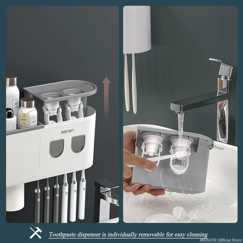 Magnetic Inverted Toothbrush Holder Wall -Automatic Toothpaste Squeezer Storage Rack