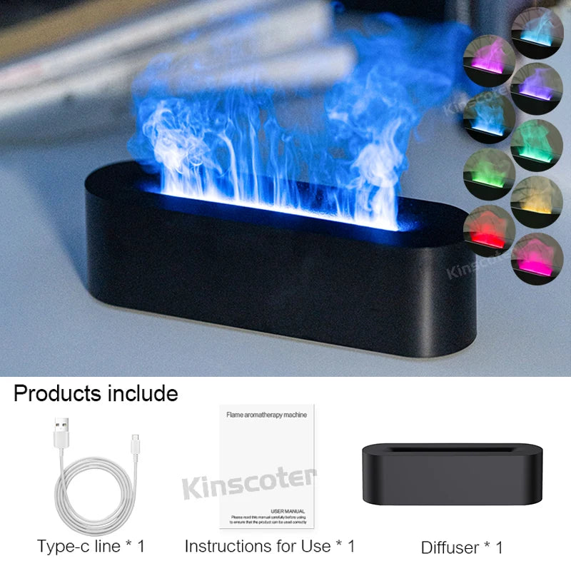 Essential Oil Aroma Diffuser Flame Air Humidifier Ultrasonic Cool Mist with  RGB Realistic Fire Night Light