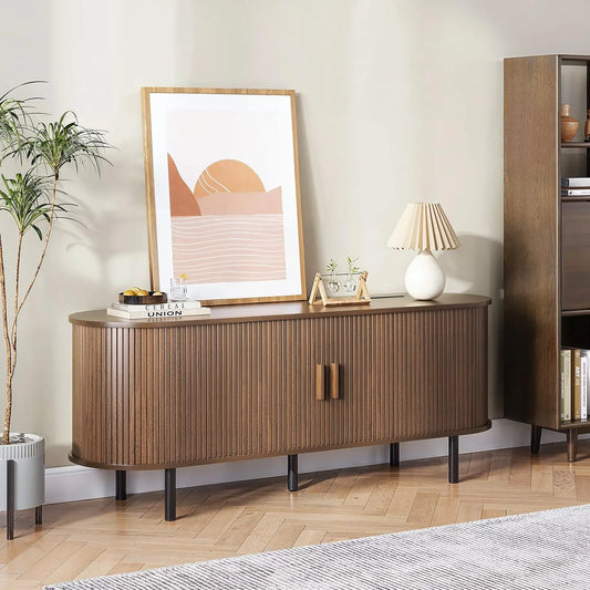 TV Stand Living Room Furniture with Power Outlet for TVs up to 60/70" Table with Sliding Doors Storage Adjustable Shelves