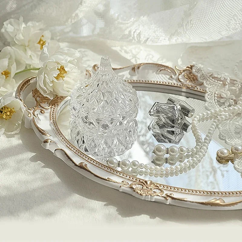 European Decorative Plate Storage Tray Oval Plate Jewelry  Rotary Candy Tray Mirror Decorative Make Up Mirror
