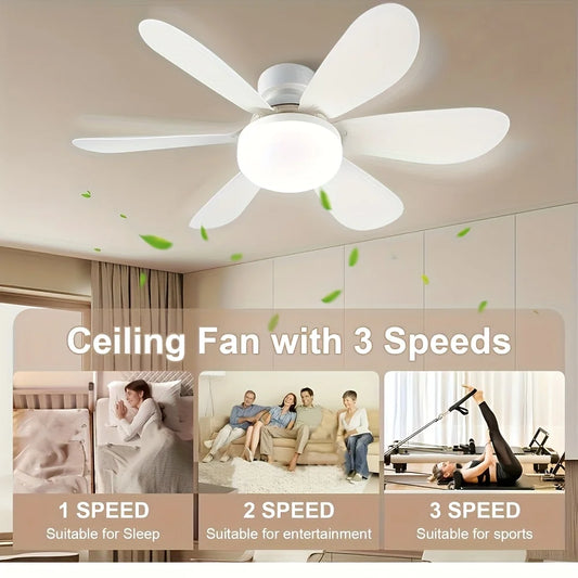 LED Ceiling Fan Light, E26/E27 Base with Remote Control, Timer, 6 Blades, 3 Speeds, Adjustable Brightness and Color Temperature