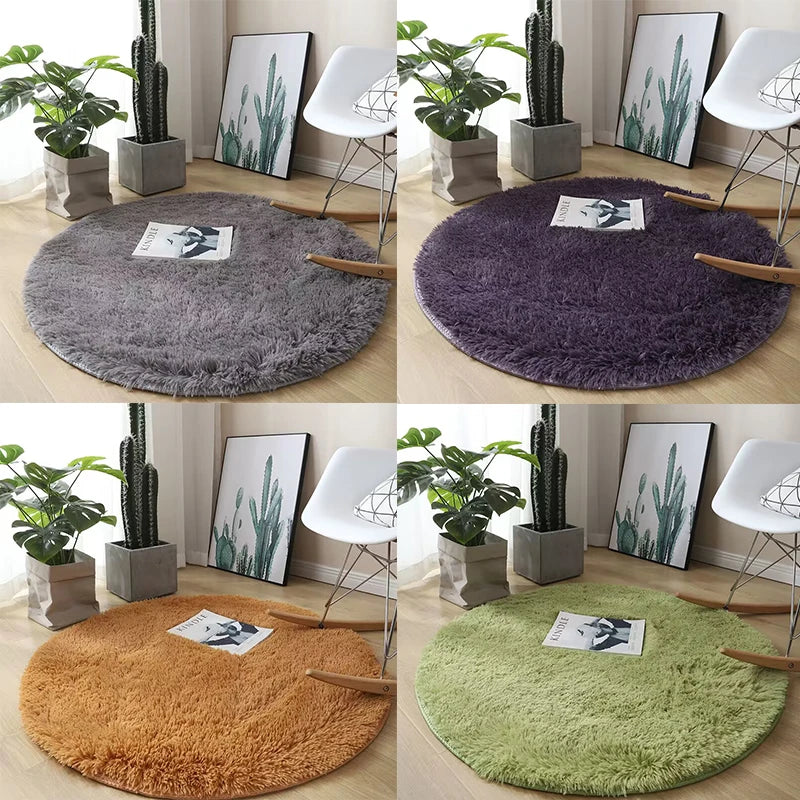 Plush round carpet for Any Room Decoration fluffy multi colored carpet non-slip