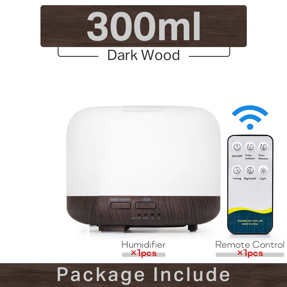 Air Humidifier With Remote Control Colorful Non-printed Ultrasound Aroma Diffuser Pure White Dark Light Wood Grain