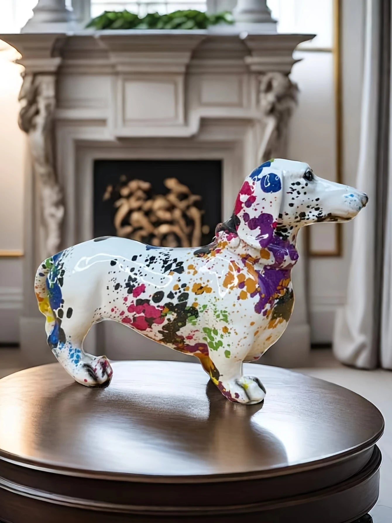 Colorful Resin Dog Statue Decor, Pet Dog Graffiti Crafts Animal Statue Ornament.
