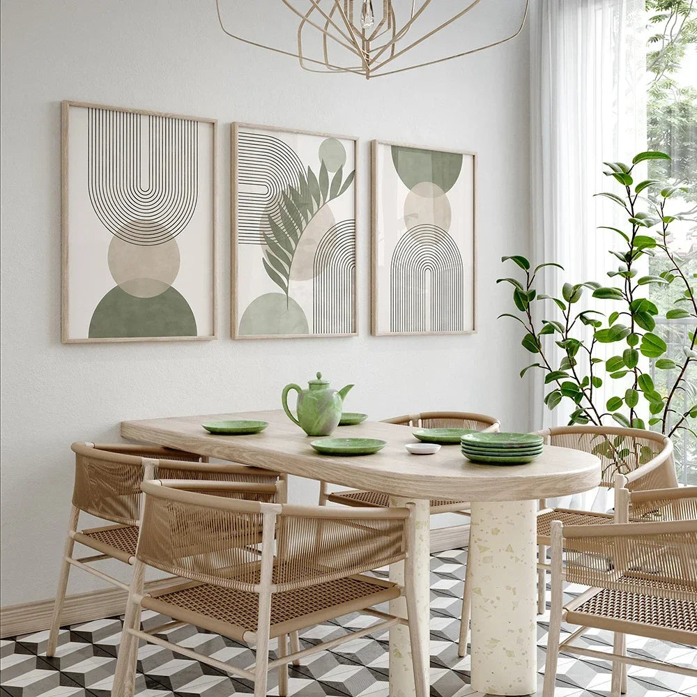 Sage Green Botanical Print Pictures Boho Geometric Wall Art Canvas Painting